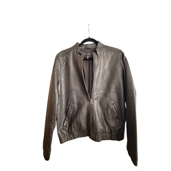 Lucky Brand Womens Black Leather Moto Bomber Jacket Size L Lightweight‎ - Picture 2 of 8